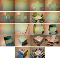 the steps to make an origami box out of paper and cardboard boxes are shown