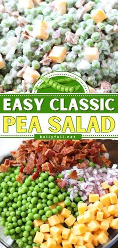 pea salad with peas and bacon in a bowl