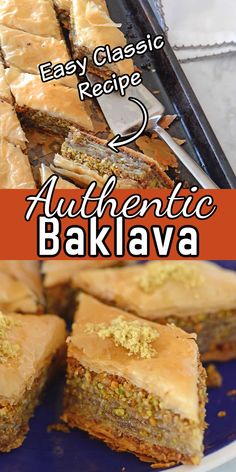 there is a blue plate with baklaa on it and the title says baby classic recipe authentic bakala