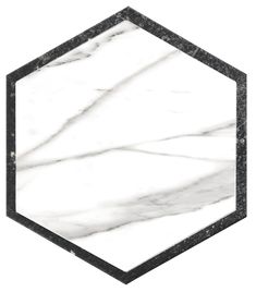 a marble hexagonal frame with black and white lines on the edges, against a white background