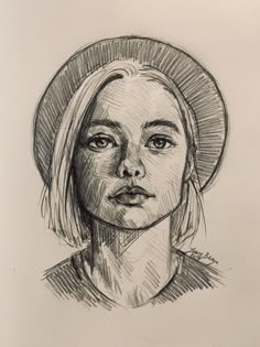 a drawing of a woman wearing a hat