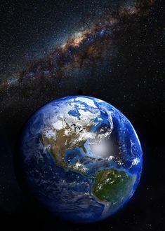 the earth is shown in front of a star filled sky