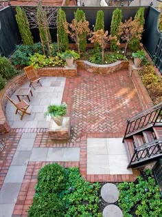 an aerial view of a patio and garden