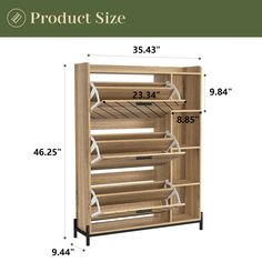 the product size is shown with measurements for each item