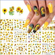 PRICES MAY VARY. Package: 12 Sheets Flower Nail Stickers Sunflowers Water Transfer decals,sun flowers, daisy, flowers are designer for nail decoration. Nail decals: DIY nail decals from the sunflower series designs watercolor flowers. As shown in the picture, this nail art sticker and decal design incorporates popular elements and is very suitable for fashionable women and trendy girls. Advanced design: daisy nail water decals is full of vibrant flowers design, so you can choose a variety of DIY nails. Healthy and safe: sunflower nail stickers are made of environmentally friendly materials, non-toxic, not limited to any nail styles, and can be used safely (even pregnant women) Easy to use: With the help of water transfer design. Use a water ski applique, gently slide the pattern onto the n Sunflower Nail, Sunflower Nail Art, Nail Decals Diy, Nail Water Decals, Sunflower Nails, Summer Nail Art, Nail Stickers Decals, Daisy Nails, Nail Design Inspiration