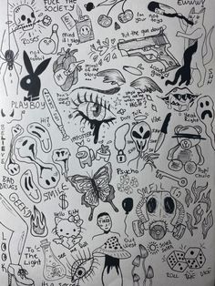 a black and white drawing of many different types of tattoos on it's surface