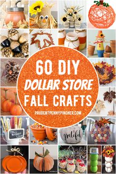 collage of fall crafts with pumpkins, pine cones and other items for sale