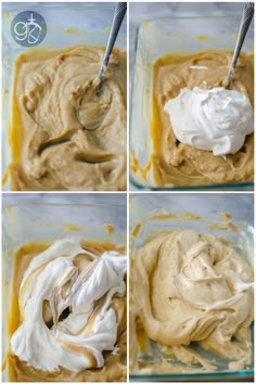 four pictures showing how to make whipped cream