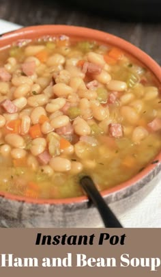 the instant pot ham and bean soup is ready to be eaten