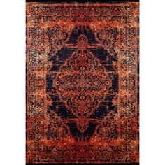 an orange and black rug with ornate designs on the bottom, in front of a white background