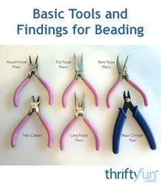 four pairs of scissors with the words basic tools and findings for beading on them