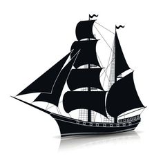 a black and white silhouette of a sailing ship