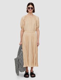 Silk Habotai Sully Skirt in Beige | JOSEPH US Summer Silk Flared Pleated Skirt, Silk Pleated Flowy Maxi Skirt, Silk Flared Pleated Skirt For Summer, Silk Pleated Flared Skirt For Summer, Pleated Silk Midi Skirt, Silk Pleated Midi Skirt, Flowy Silk Midi Skirt, Silk Midi Pleated Skirt With Relaxed Fit, Spring Silk Skirt With Pleated Waist