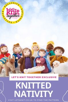 knitted nativity kit for kids with the text let's knit together exclusively