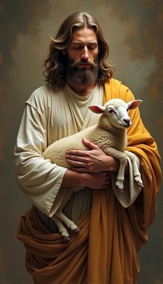 jesus holding a lamb in his arms