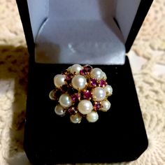 This Is A Ruby And Pearl 14 Kt Gold Cluster Ring. It’s Very Large. It’s A Size 8. The Ring Is Unmarked But Has Been Examined And Appraised By Several Jewelers And The Gold Is Real 14 Kt Gold And The Stones Are Authentic. Price Is Firm. Weight Is 5.67 Grams. Ruby And Pearl Ring, Ruby And Pearl, Ring Color, The Gold, Cluster Ring, Pearl Ring, Womens Jewelry Rings, Ruby, Women Jewelry