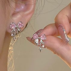 JUWANG New Design 14K Gold Plating Bowknot Zircon Earrings Daily Fresh Sweet Style Girls Party Gift Coquette Piercings, Coquette Accesorios, Coquette Accessories, Coquette Earrings, Coquette Jewelry, Ethereal Jewelry, Bling Bows, Coquette Style, Rhinestone Bow