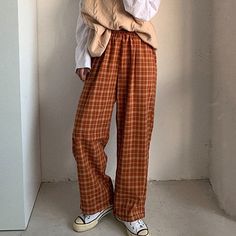 aesthetic outfit plaid trousers boogzel apparel Grandpa Clothes, Hip Hop Pants, Oversized Pants, Summer Plaid, Plaid Trousers, Straight Trousers, Plaid Fabric, Vintage Plaid