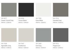 different shades of gray and white paint on the same color scheme, each with their own name