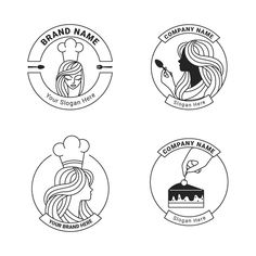 four logos for different types of cakes