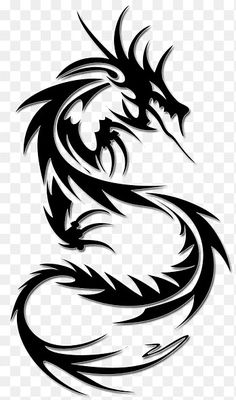 a black and white dragon tattoo design on a transparent background, hd png clipart