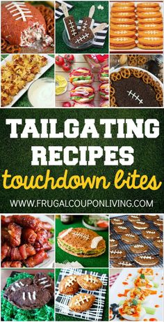 collage of tailgating recipes for football and other sports related foods, including cookies