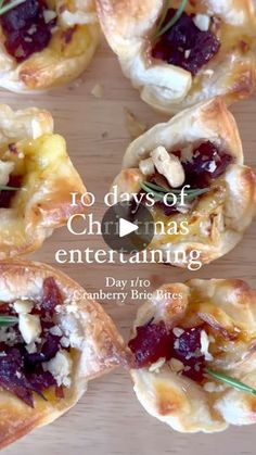 small cranberry bites are arranged on a wooden surface with the words 10 days of christmas entertaining