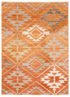 an orange and grey rug with geometric designs