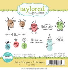 taylored expressions clear stamps - christmas reindeer, snowman and other holiday characters with text