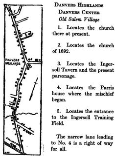 an old map showing the location of dawers heights, old salem village there at present