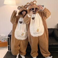 Cartoon Bear Couples Pajama Jumpsuits Women Men Adult Winter Thicken Hooded Pyjamas Sleepwear Korean Jumpsuits Women, Couple Pajamas, Warm Home, Cartoon Bear, Bear Cartoon, Jumpsuits For Women, Women Men, Onesies, Pajamas