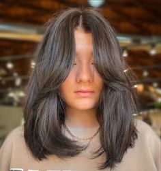 Long Bob Hair With Curtain Bangs, Short To Medium Straight Haircuts, Longer Curtain Bangs Short Hair, Mid Length Lob With Curtain Bangs, Lob Hairstyle With Curtain Bangs, Dark Brown Lob With Curtain Bangs, Long Bob Hairstyles Curtain Bangs, Short Chocolate Brown Hair With Bangs, Mid Hair Curtain Bangs