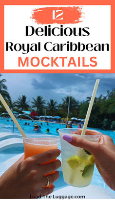 12 Delicious Royal Caribbean cruise cocktails.  Image is two drinks at Royal Caribbean's private island Perfect Day at Coco Cay. Cruise Cocktails, Alcoholic Drink, Drink Ideas, Non Alcoholic