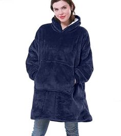 Ontel Huggle Hoodie Oversized Blanket Hoodie for Men & Women, Soft Fleece Sweatshirt, Giant Hood, Large Pockets & Sleeves Hood Hat, Sweatshirt Blanket, Oversized Blanket, Sherpa Hoodie, Hoodie Blanket, Blue Blanket, Wearable Blanket, Hooded Blanket, Fur Collars