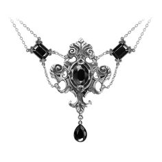 A pewter baroque-styled sculpted cartouche, flanked by matching stone sets and finished with a crystal dropper. All set with black cut Swarovski crystals Made of dense quality pewter High definition detail and work Made to last a lifetime with proper care Great for special occasions or everyday wear Night Necklace, The Dark Night, Queen Of The Night, Alchemy Gothic, Onyx Crystal, Pewter Pendant, Neck Jewellery, Baroque Fashion, Fantasy Jewelry