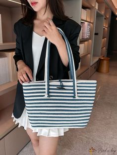 BirdinBag - Stylish Striped Tote Bag: Maximize Capacity in a Minimalist, Fashion-Forward Handbag Casual Handheld Canvas Shopping Bag, Casual Bucket Shoulder Bag For Daily Use, Casual Satchel Bucket Bag For Daily Use, Casual Bucket Shaped Satchel For Shopping, Casual Bucket Shape Satchel For Shopping, Casual Handheld Shoulder Bag For Daily Use, Casual Large Capacity Bucket Shoulder Bag, Casual Bucket Shoulder Bag With Large Capacity, Casual Shopping Bags Bucket Shape