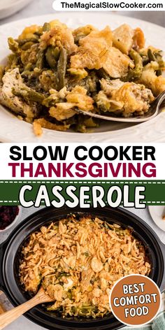 slow cooker thanksgiving casserole with text overlay