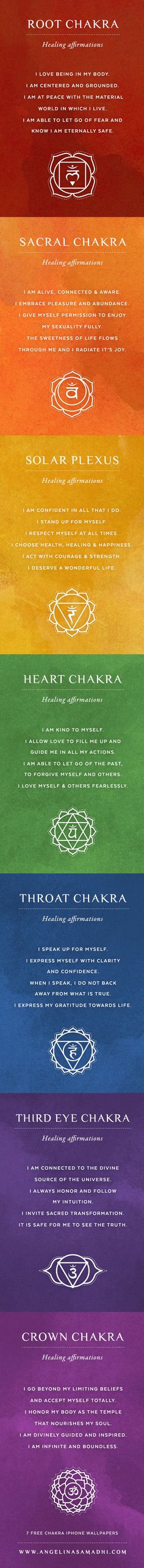 Chakra Affirmation iPhone Wallpapers ॐ Align your chakras through the conscious direction of your thoughts :) Root, Sacral, Solar Plexus, Heart, Throat, Third Eye, Crown #Namaste #Chakras #Affirmations #Om #Symbols Chakras Affirmations, Align Your Chakras, Fitness Wallpaper, Reiki Healer, Chakra Affirmations, Pagan Altar, Seven Chakras