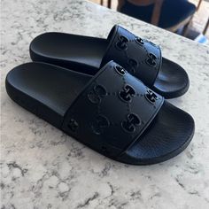 Gucci Slides In Good Condition. Size 8.5. Im Usually 8.5 And These Fit Great True To Size. Black Color. Retail $450. Black Gucci Slides, Gucci Slippers, Gucci Slides, Shoes Gucci, Gucci Black, Dream Shoes, Gucci Shoes, Black Color, Slides