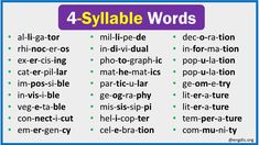 four different types of words that are used to describe the 4 - sylabe words