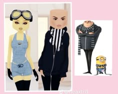 two dolls are dressed up as characters from the animated movie despicable memes