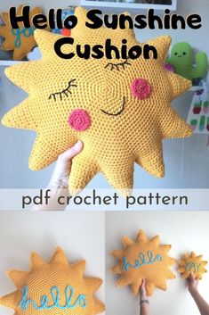 the crochet sun pillow is made with yarn