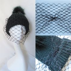 Do it Yourself Attachable Black Veil for a Beanie Hat Hat With Veil, Chunky Hat, Hat Clips, Blue Bouquet