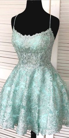 Auby Outfit Spaghetti-straps Mint Green Short Lace Backless Homecoming Dresses Backless Homecoming Dresses, Modest Formal Dresses, Square Fabric, Short Homecoming Dresses, Green Homecoming Dresses, Formal Dresses For Teens, Mini Homecoming Dresses, Short Prom Dresses, Custom Size Dresses