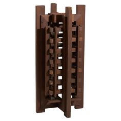 a wooden wine rack is shown against a white background