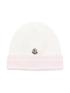 Acessórios Para Bebê Menina - Moda Infantil - Farfetch Cotton Beanie, Pink Ribbed, Knit Logo, White Light, Patch Logo, Knitted Hats, Ribbed Knit, Light Pink