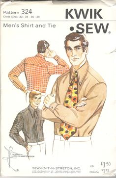 a man's shirt and tie is shown in this vintage sewing pattern from the 1950's