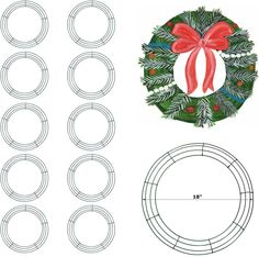 a christmas wreath with red bow and two circles around it, on top of a white background