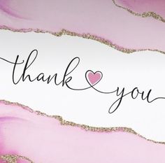 a thank you card with a pink heart on it and the words thank you written in cursive ink