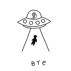 a black and white drawing of an object with the word bye written in front of it